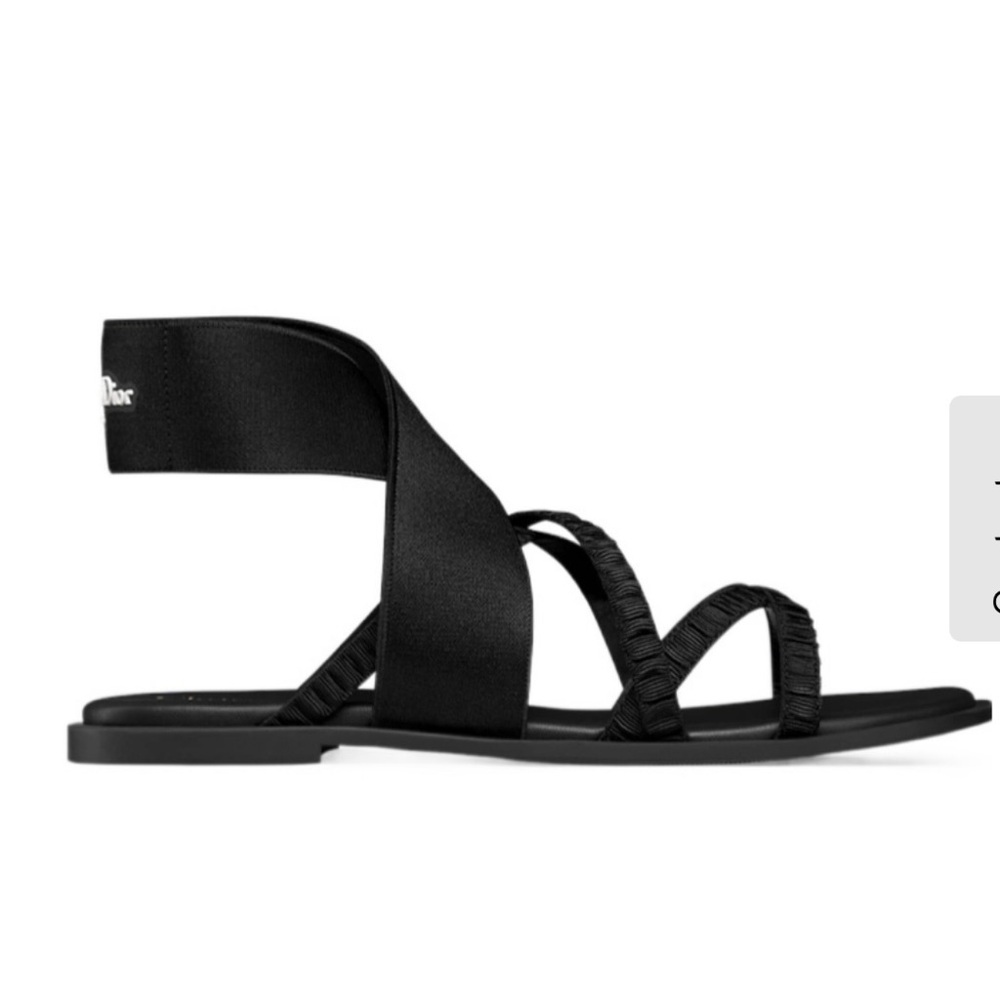 DIOR SHADE SANDALS BLACK ELASTIC RIBBON/LEATHER WHITE LOGO SZ 39 NEW STYLE!